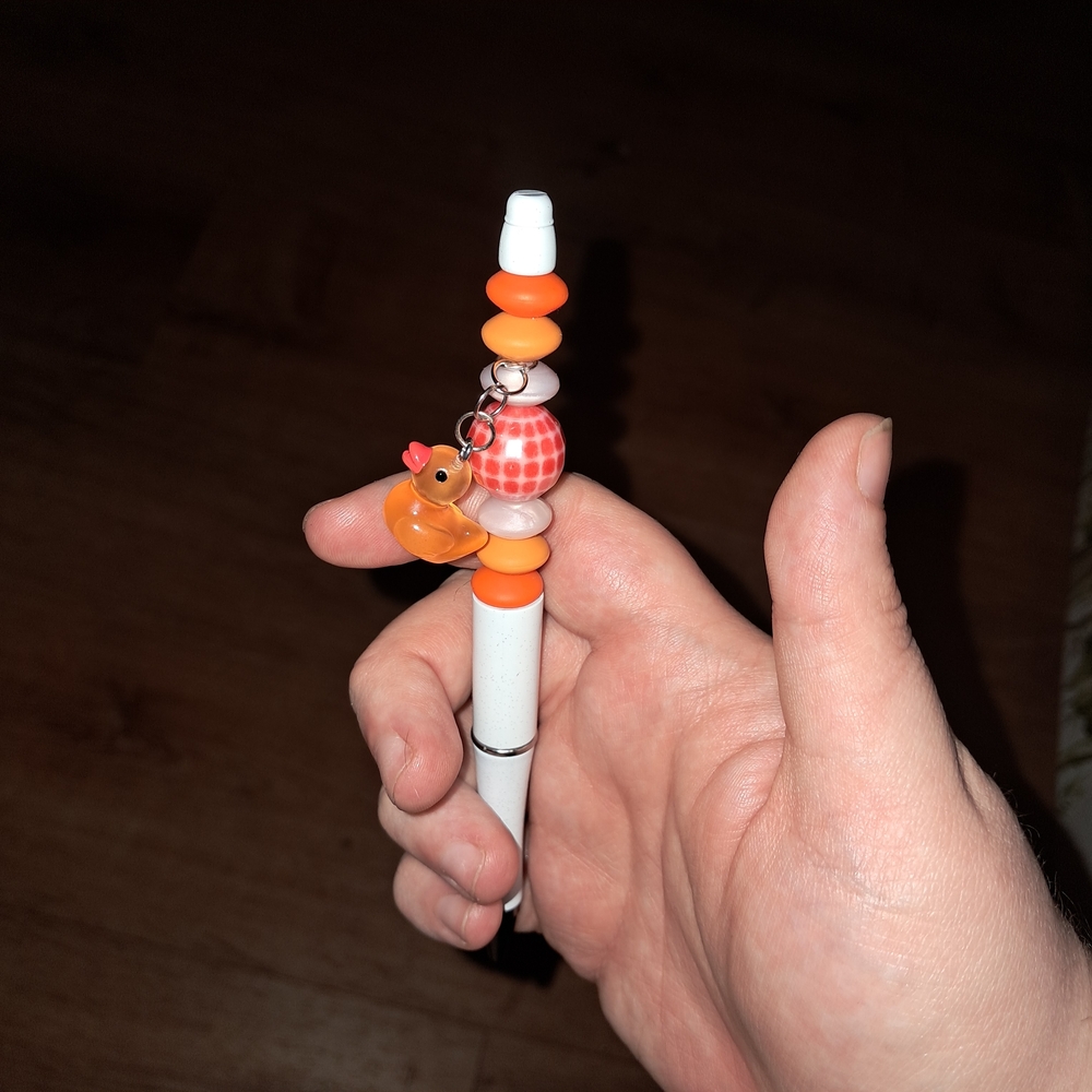 Cute Orange Duck Bead Pen Charm - Fun Desk Accessory